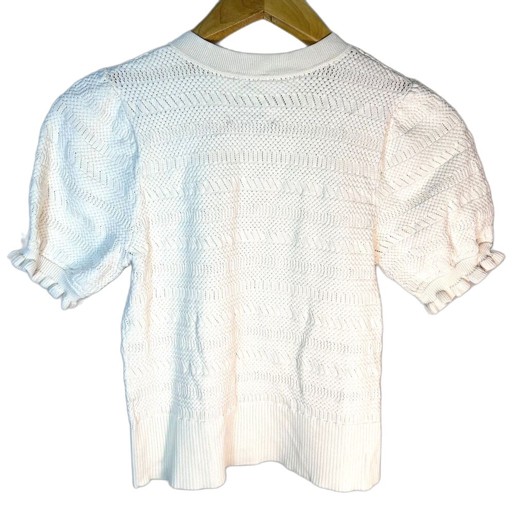 Habitual Nordstrom Ivory Pointelle Knit Short Sleeve Cardigan Sweater Size S - Picture 9 of 13